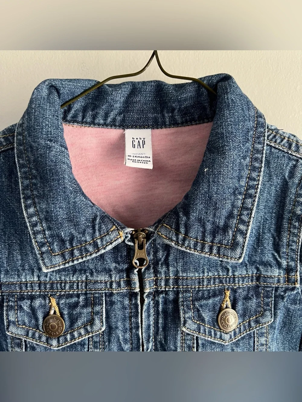 Baby Gap Girls Denim Jacket 18-24 Months Pink Lined Jean Jacket Ruffle Hem